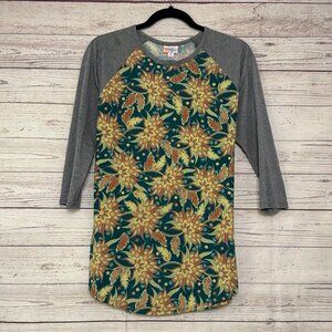 🦃 LuLaRoe Randy‎ Green Floral Body Grey Sleeve Medium